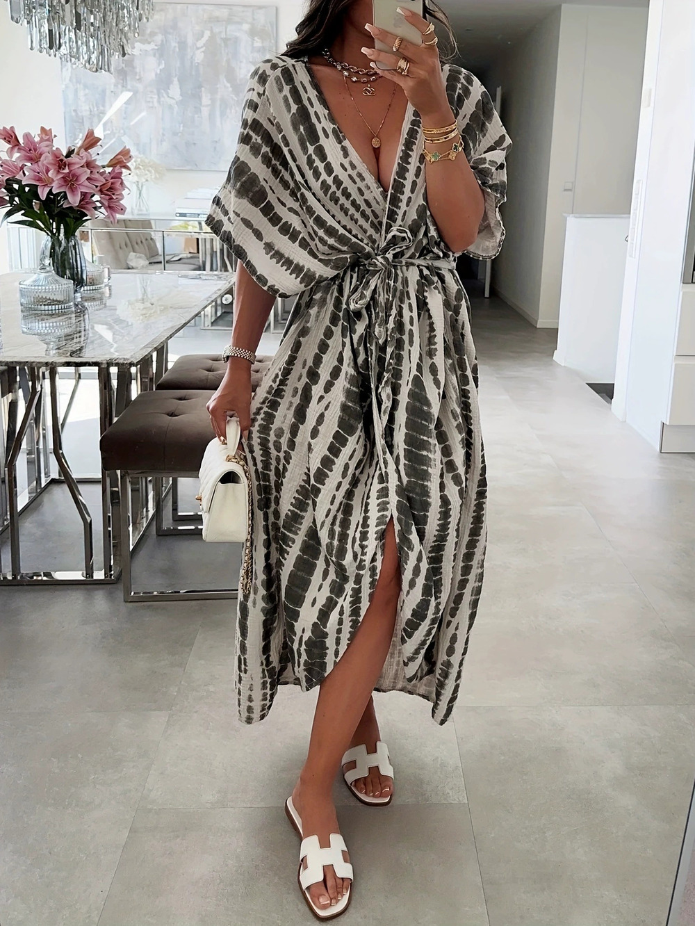 ZARA Spring Summer Tie Dye Printed Beach Cover Up Robe Dress